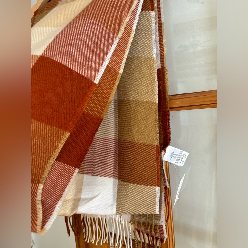 J. Crew Classic Plaid Fringe Scarf 77” X 25” Ivory Tan New Style BV688